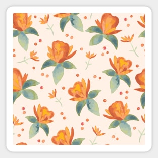 Cream, teal and burnt sienna watercolor florals and leaves Sticker